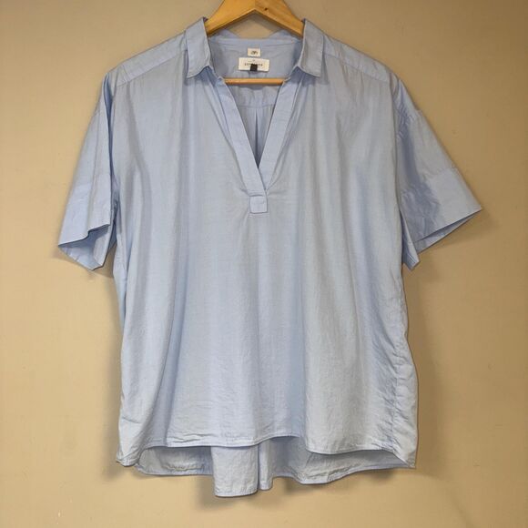 LOFT Blue Blouse Women's Large Softened Boxy Short Sleeve Flowy Oversized Cozy - Picture 1 of 5